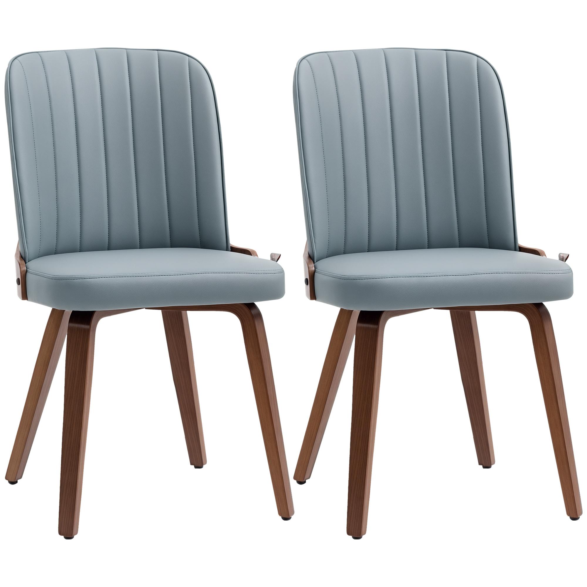 Conjunto de 2 Cadeiras de Sala de Jantar Modernas com Assentos Estofados em PU e Pés de Madeira 47,5x55x85cm Cinza e Madeira