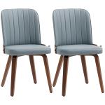Conjunto de 2 Cadeiras de Sala de Jantar Modernas com Assentos Estofados em PU e Pés de Madeira 47,5x55x85cm Cinza e Madeira