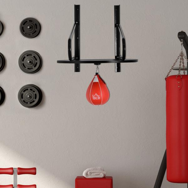 Pera de Boxe com Suporte de Parede com Plataforma Ajustável em Altura Suporte Giratório e Insuflador 60x73x80 cm Vermelho e Preto
