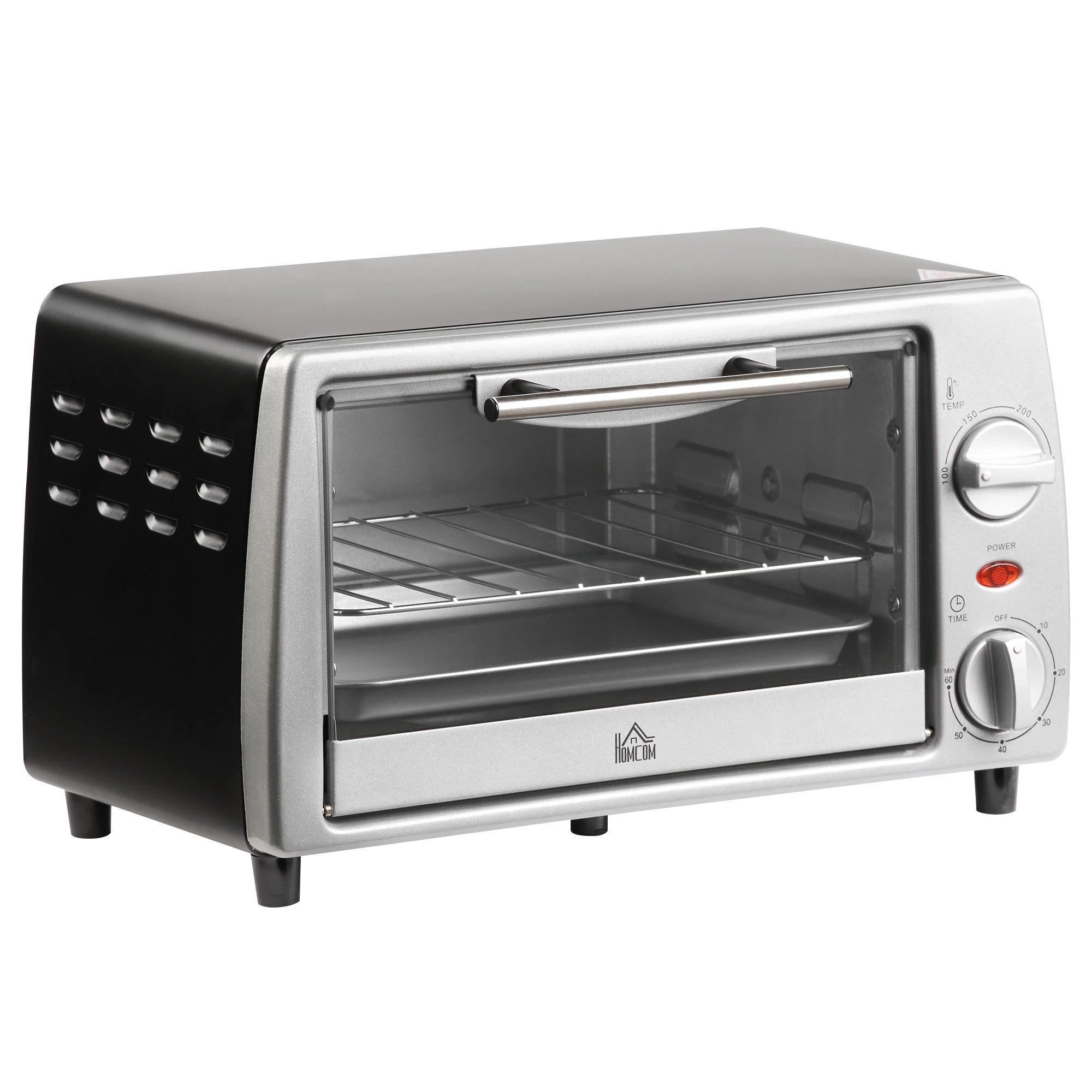 Mini Forno Elétrico de 10 Litros 750W com Temperatura até 230 °C Temporizador 60 Minutos Bandeja e Grade 36,5x26x22cm Preto e Prata