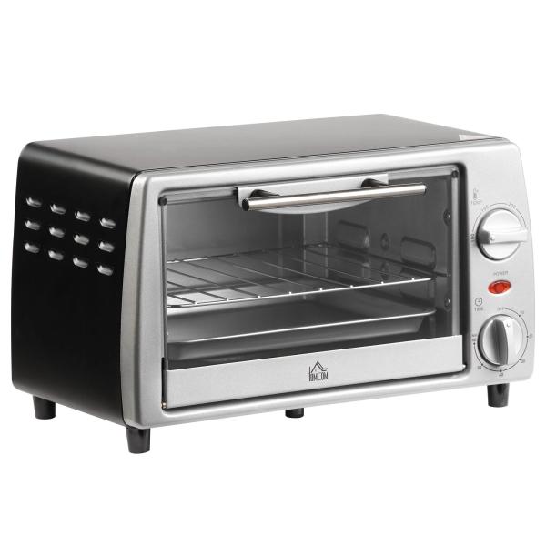 Mini Forno Elétrico de 10 Litros 750W com Temperatura até 230 °C Temporizador 60 Minutos Bandeja e Grade 36,5x26x22cm Preto e Prata