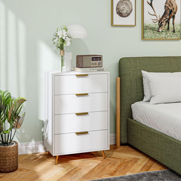 Cómoda com 4 Gavetas Cómoda de Dormitório Moderna com Desenho Ondulado Anti - Tombo 60x40x90 cm Branco