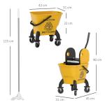 Balde de Esfregona com Rodas Espremedor Desmontável de Pressão para Baixo Capacidade 26 L Inclui Esfregona e Asa 45x31x90 cm Amarelo