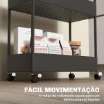 Carrinho Auxiliar com Rodas Carrinho de Armazenamento com 4 Cestas e 4 Ganchos Amovíveis 40x19x90 cm Preto