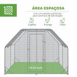 Galinheiro para Exterior Grande de Aço Galvanizado 280x380x195 cm Gaiola para Galinhas com Cobertura de Tecido Oxford Prata