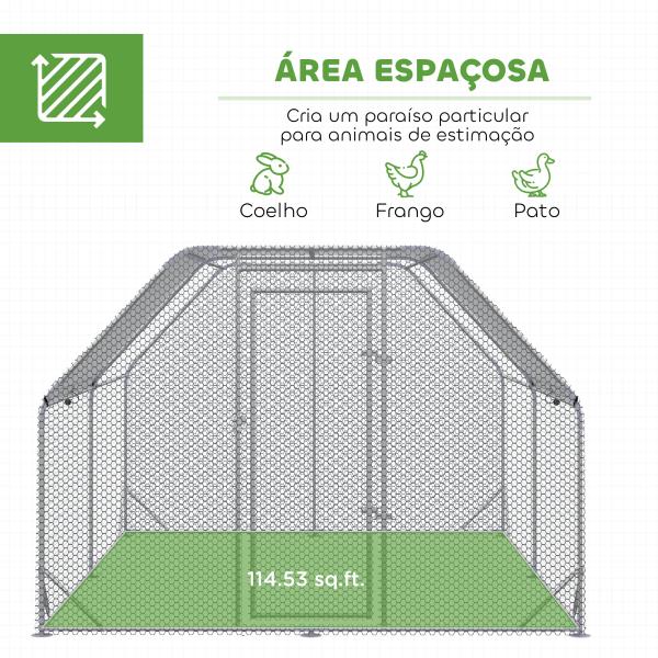 Galinheiro para Exterior Grande de Aço Galvanizado 280x380x195 cm Gaiola para Galinhas com Cobertura de Tecido Oxford Prata