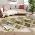 Tapete Sala de Estar 170x120 cm Tapete Lavável na Máquina de Lavar Pelo Curto Estilo Moderno Creme e Marrom Claro