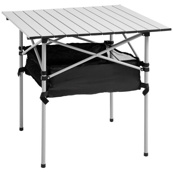 Mesa Dobrável de Campismo Mesa de Piquenique com Armazenamento e Bolsa de Transporte 70x70x69 cm Prata e Preto