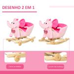 Cavalo Baloiço com Rodas e Forma de Elefante com Músicas Infantis e Cinto de Segurança 60x35x45 cm Rosa