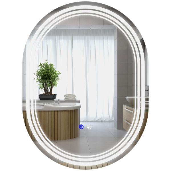 Espelho Casa de Banho com Iluminação 70x50 cm Espelho de Parede com 3 Cores de Luz Brilho Ajustável Função Anti - Embaciamento Função Memória