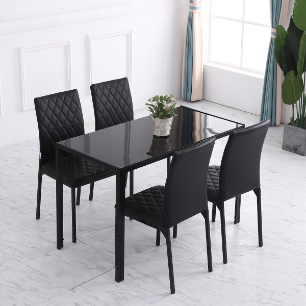 Conjunto de 4 Cadeiras de Sala de Jantar Estofadas com Pés de Metal Cadeiras Modernas 41x50x91 cm Preto