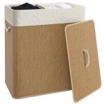 Cesto de Roupa com Tampa 100L de Bambu com 2 Compartimentos Bolsa Interior Amóvivel 52x32x63 cm Marrom e Creme