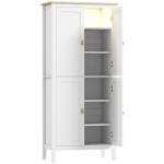 Armário de Cozinha com Luz LED Sensor de Movimento Móvel Auxiliar de Cozinha com Iluminação Regulável em 3 Cores 4 Portas e Prateleiras Ajustáveis 80x40x176,5 cm Branco