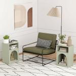Mesa de Cabeceira Estreita com 2 Compartimentos Abertos e Design em Arco 40x30x60 cm Verde - Claro