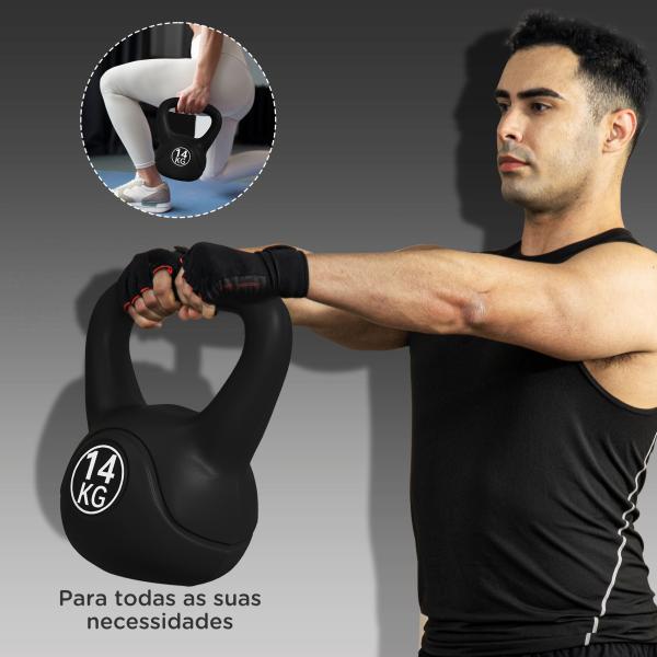 Peso Russo de 4 kg Kettlebell Fitness Preenchido de Areia com Punho Largo Antiderrapante 18x12x20 cm Preto