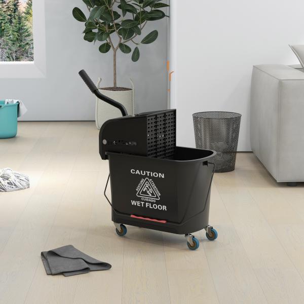 Balde de Limpeza 20L com Rodas e Espremedor Balde para Esfregona com Separador de Água 60x27x70,5 cm Preto