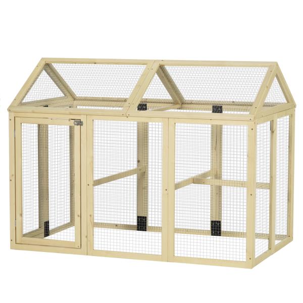 Galinheiro para Exterior 140x88,5x106 cm para 1 - 3 Galinhas com Estrutura de Madeira e 2 Portas com Fechadura Madeira Clara