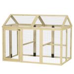 Galinheiro para Exterior 140x88,5x106 cm para 1 - 3 Galinhas com Estrutura de Madeira e 2 Portas com Fechadura Madeira Clara