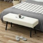 Banco de Pé de Cama em Bombazina com Assento Acolchoado, Design Capitoné e Pernas de Aço para Quarto Branco Creme