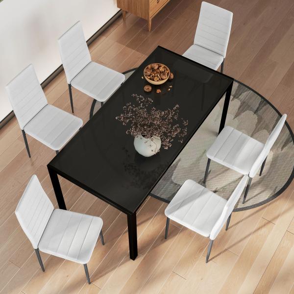 Conjunto de 6 Cadeiras de Sala de Jantar Estofadas em Linho com Pernas em Metal Cadeiras Modernas para Cozinha Quarto Suporta até 120 kg 41x50x97 cm Branco