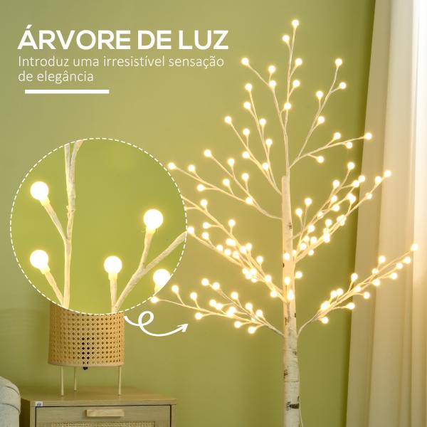 Árvore Sintética Altura 150cm com 120 Luzes LED IP44 Ajustável em 3 Modos Ramos Flexíveis 20x20x150cm Branco