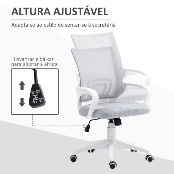 Cadeira de Escritório de Malha Giratória com Altura Ajustável Função Basculante e Apoio para os Braços 57x55x89 - 109 cm Cinza
