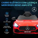 Carro Elétrico para Crianças Carro Mercedes - Benz AMG GTR com Bateria 12V Faróis Buzina e Música 108x67x46 cm Vermelho