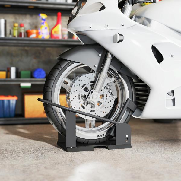 Cavalete de Moto Carga 816,5 kg Suporte para Roda Dianteira de Motocicleta com Altura Ajustável em 3 Níveis para Rodas Ø38,1 - 53,34 cm Preto