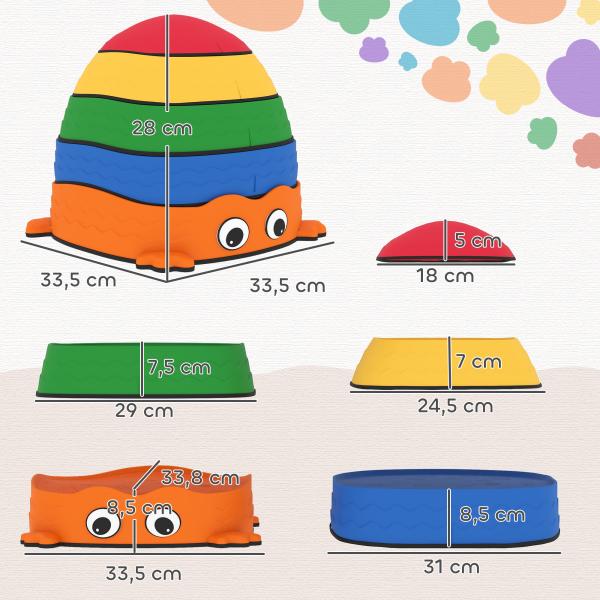 Conjunto de Pedras de Equilíbrio Empilháveis para Crianças de 5 Peças com Forma de Rã e Antiderrapantes Multicolor