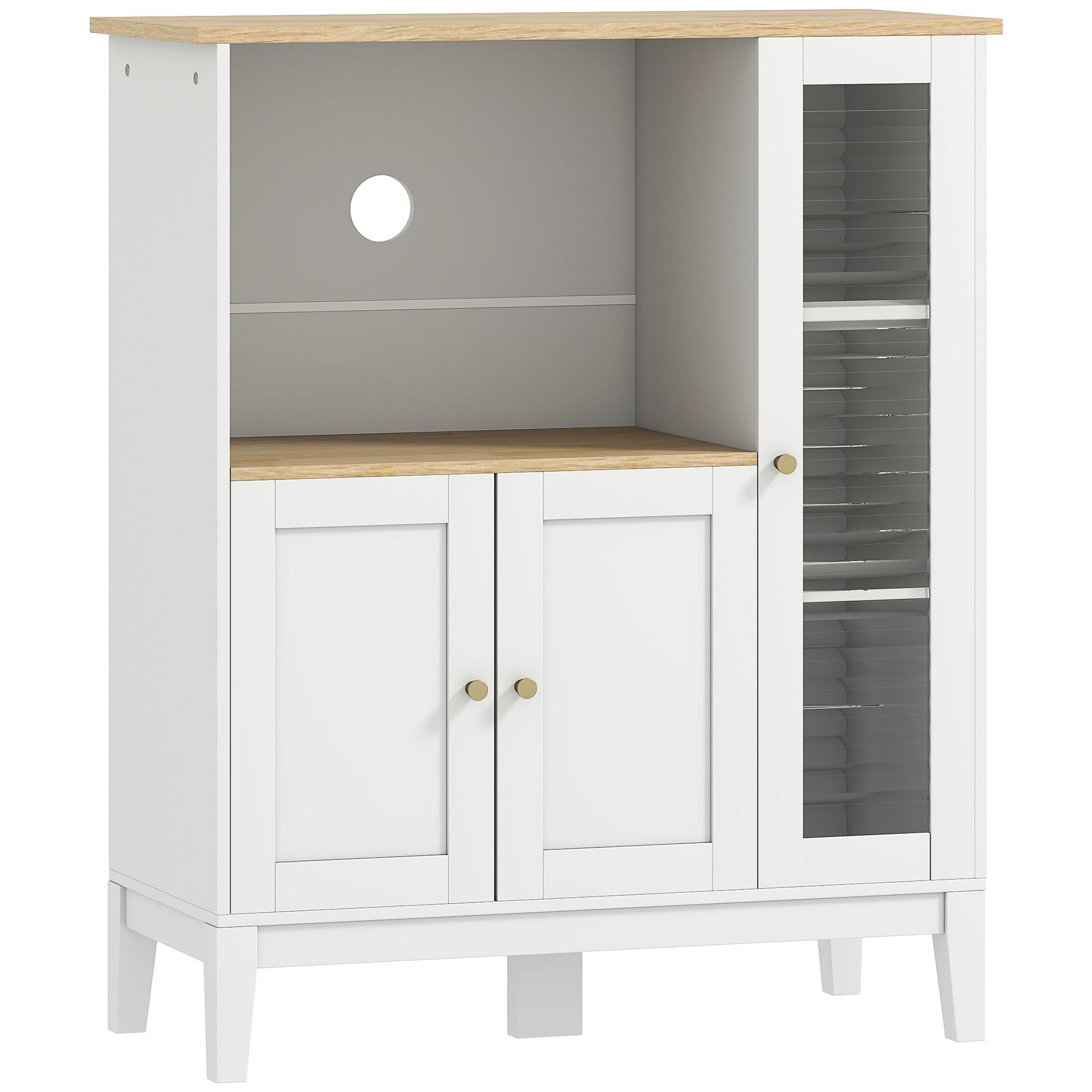 Móvel Auxiliar de Cozinha Moderno Móvel para Micro - Ondas com Prateleiras 3 Portas Compartimento Aberto 80x35x97 cm Branco