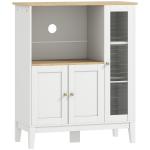Móvel Auxiliar de Cozinha Moderno Móvel para Micro - Ondas com Prateleiras 3 Portas Compartimento Aberto 80x35x97 cm Branco