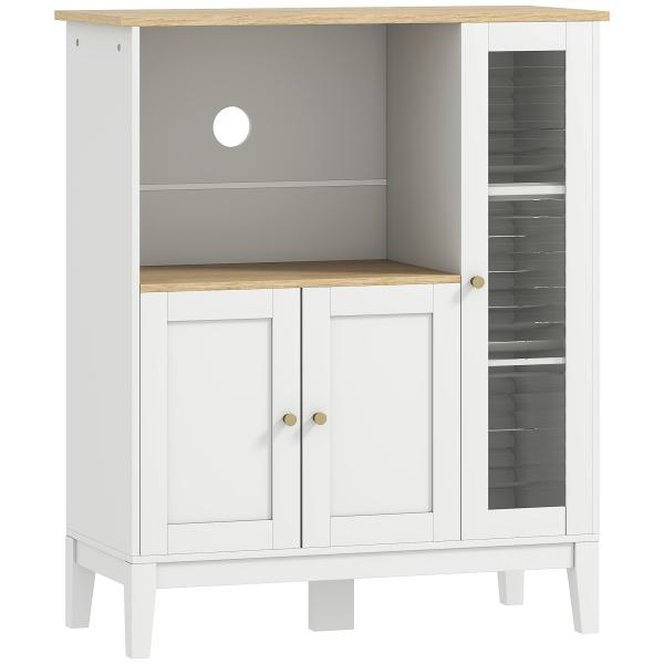 Móvel Auxiliar de Cozinha Moderno Móvel para Micro - Ondas com Prateleiras 3 Portas Compartimento Aberto 80x35x97 cm Branco