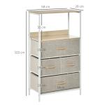 Cómoda com 4 Gavetas Dobráveis e Prateleira Aberta Cómoda com Gavetas de Tecido Anti - Tombo 58x29x103cm Madeira e Cinza Claro