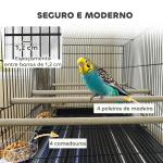 Gaiola para Pássaros com Divisória Rodas Gaiola para Aves com Comedouros Poleiros e Bandeja Removível 76x46x116 cm Preto
