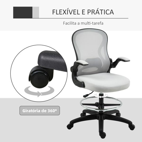 Cadeira de Escritório com Suporte Lombar Apoio para os Braços Dobrável e Altura Ajustável 59x65x102 - 122 cm Cinza