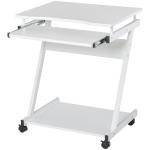 Mesa de Computador com Rodas 60x48 cm com Gaveta Deslizante para Teclado e Prateleira Inferior Estrutura Metálica Branca