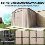 Abrigo de Jardim 213x130x185 cm Abrigo de Jardim Metálico de Exterior com 2 Portas Deslizantes e 4 Janelas Madeira