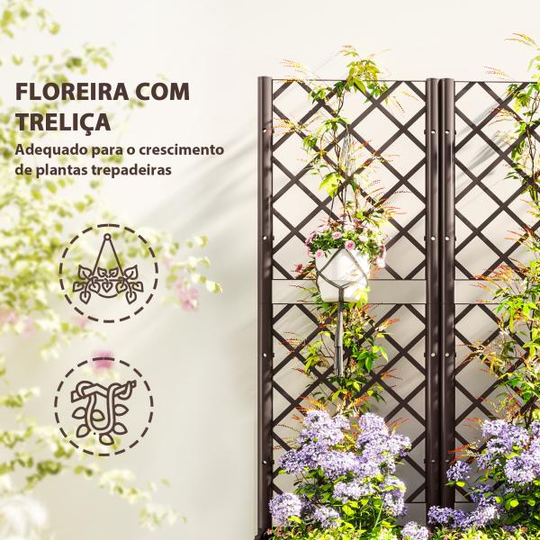 Floreira com Treliça de PP com Drenagem e Amplo Espaço para Plantas Trepadoras Vaso com Suporte para Jardim 120x40x135 cm Marrom