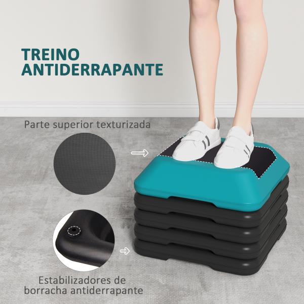 Step para Exercício Aeróbico Plataforma Step Antideslizante com Altura Ajustável de 10/15/20/25/30 cm Azul