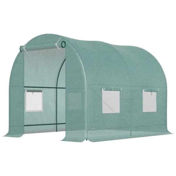 Estufa Tipo Túnel 250x200x200cm Estufa de Jardim com Janelas e Portas Enroláveis para Cultivo de Plantas Verde