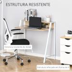 Secretária Mesa de Computador 84x45x85cm com Bancada de Madeira e Pés de Metal Estilo Moderno Carvalho e Branco