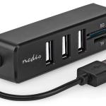 HUB USB2.0 3 Portas c/ Leitor Cartões SD/microSD - NEDIS