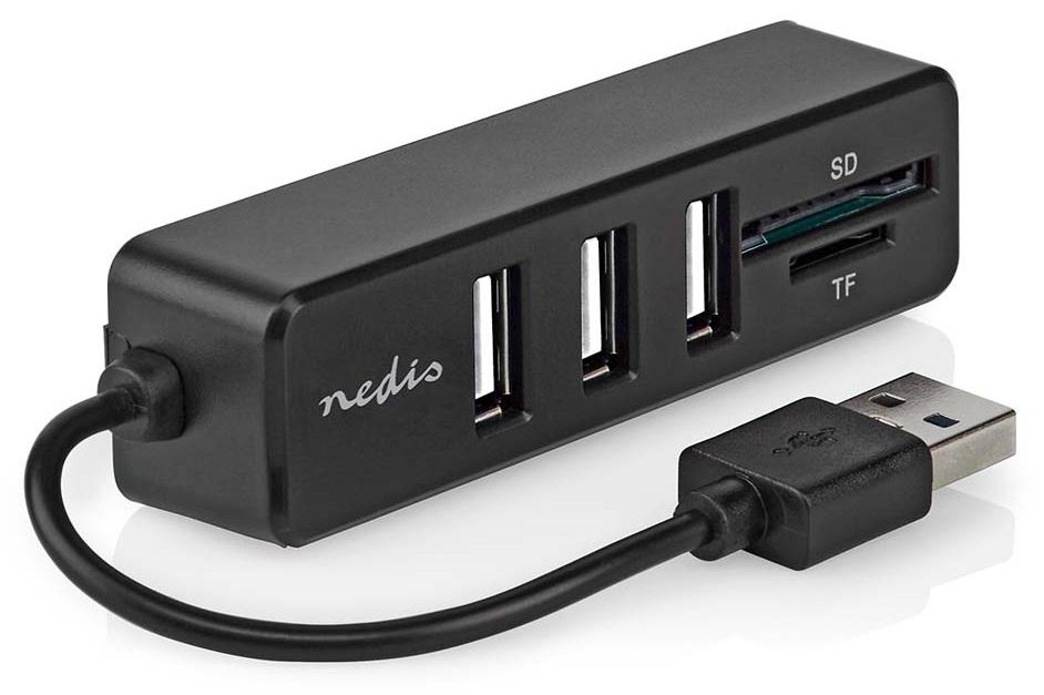 HUB USB2.0 3 Portas c/ Leitor Cartões SD/microSD - NEDIS