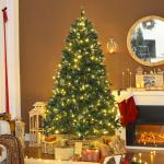Árvore de Natal 210 cm com Luzes LED 9 Modos de Iluminação 1160 Ramos e Neve Artificial Verde