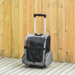 Transportadora Carrinho para Animais de Estimação 2 em 1 Mochila de Viagem com 2 Rodas para Cães Gatos com Alça Retrátil de Alumínio e Bolso de Armazenamento 42x25x55cm Cinza