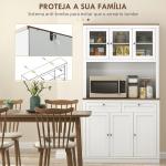 Armário de Cozinha com 3 Portas de Vidro Compartimento Aberto 2 Gavetas e Prateleiras Ajustáveis 100x40x180 cm Branco