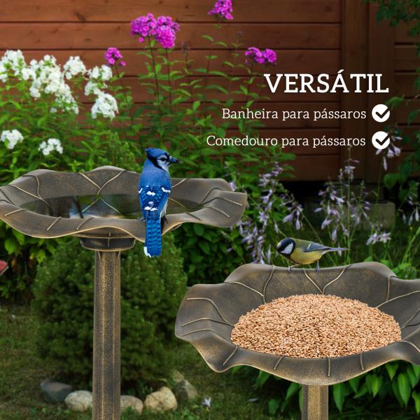 Banho para Pássaros de Jardim Exterior 71 cm com Design Folha de Lótus e Acabamento Envelhecido Leve e Resistente Bronze