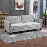 Sofá de 2 Lugares Convertível em Cama de Estofado Aveludado com Encosto Ajustável para Sala 189x80,5x78,5 cm Cinza Claro