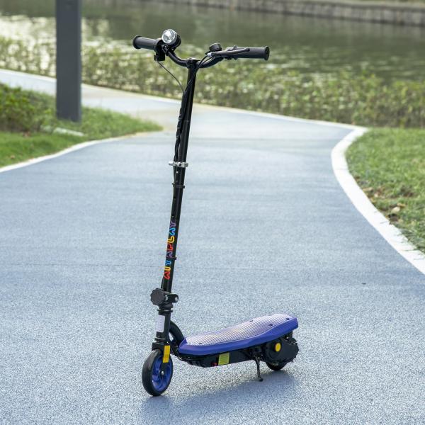 Trotinete Elétrica Dobrável com Velocidade Máx. 12 km/h Motor 120 W Autonomia Máxima 10 km e Farol LED 75x48x93 - 105 cm Azul