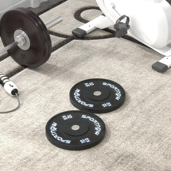 Anilhas Olímpicas 2x10 kg com Orifício Ø50 mm em Borracha para Barras e Halteres, Preto